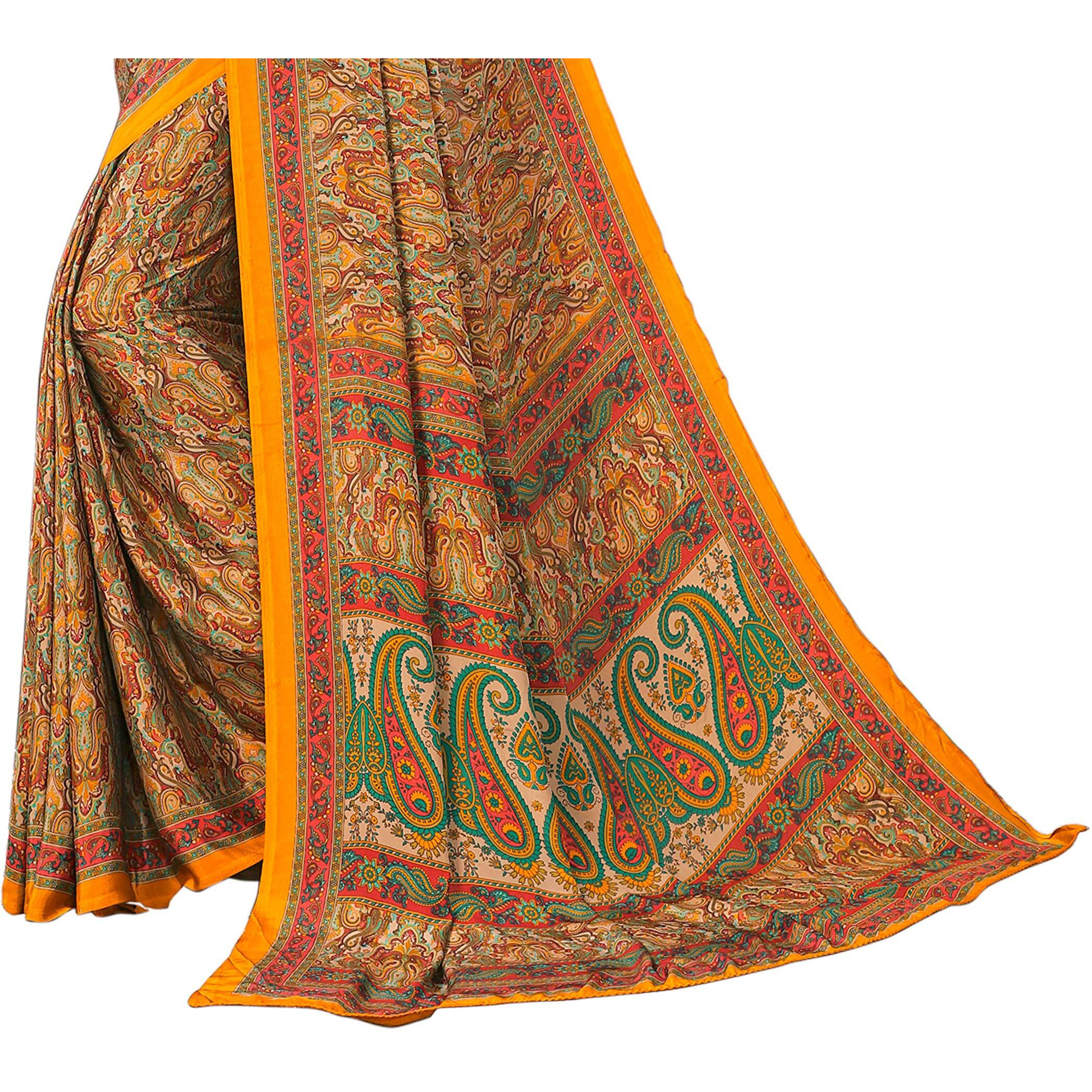 Jaanvi fashion Womens Crepe Silk Printed Saree With Blouse(ethnic-angle-8505-b,Yellow)