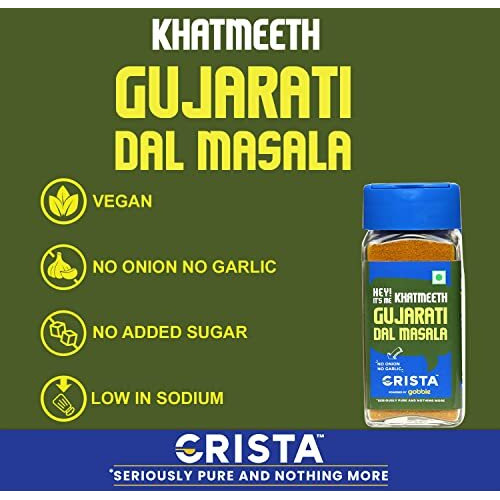 CRISTA KhatMeeth Gujarati Dal Masala Blend | No Onion | No Garlic | Vegan | Low in Sodium | Zero added Colours, Fillers, Additives & Preservatives | 50 gms
