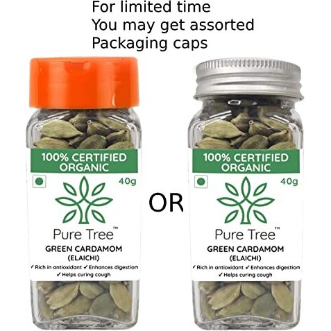 Pure Tree Certified Organic Elaichi | 40 g | Glass Jar | Organic Green Cardamom | Hari Elaichi Whole Spices | Chhoti Elaichi Seeds Unique Aroma & Pleasant Flavour