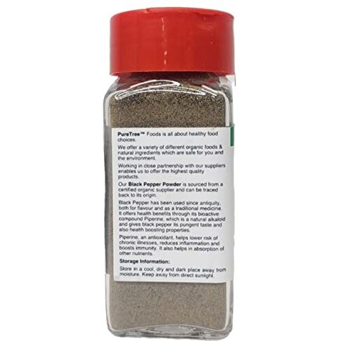 Pure Tree Certified Organic Black Pepper Powder | 80 g | Glass Jar | Kali Mirch Powder | Black Peppercorn Kaali Mirch | Aromatic Black Pepper Seeds Powder | Miriyalu Powder Spices
