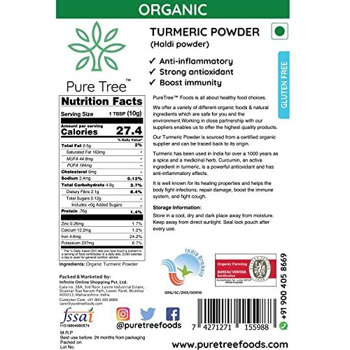 Pure Tree Certified Organic Haldi Powder | 400 g | Turmeric Powder | Organic Spice Masala Powder | Turmeric Raw | Strong Antioxidant | Turmeric Powder for Milk