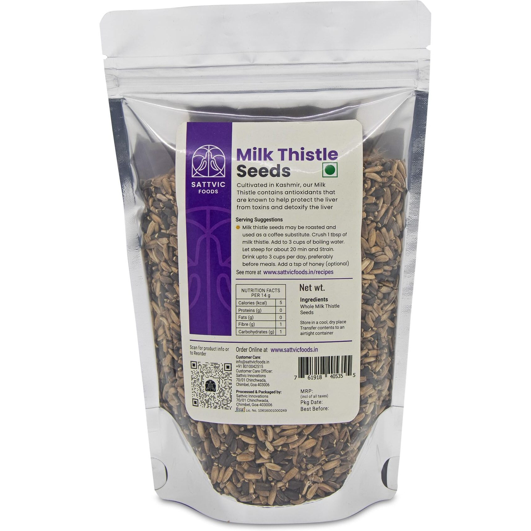 Sattvic Foods Milk Thistle Seeds (750 g) Sourced from Kashmir, Unheated, Untreated | Antioxidant-Rich aiding in Liver Support & Alcohol Detox | Roast & use as a Coffee substitute