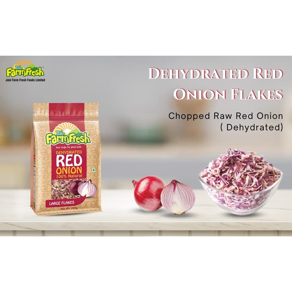 Jain Farm Fresh Dehydrated Red Onion - Large Flakes 200 g  1.2 kg Fresh Onion (Pack of 4 @ 200gm Each)
