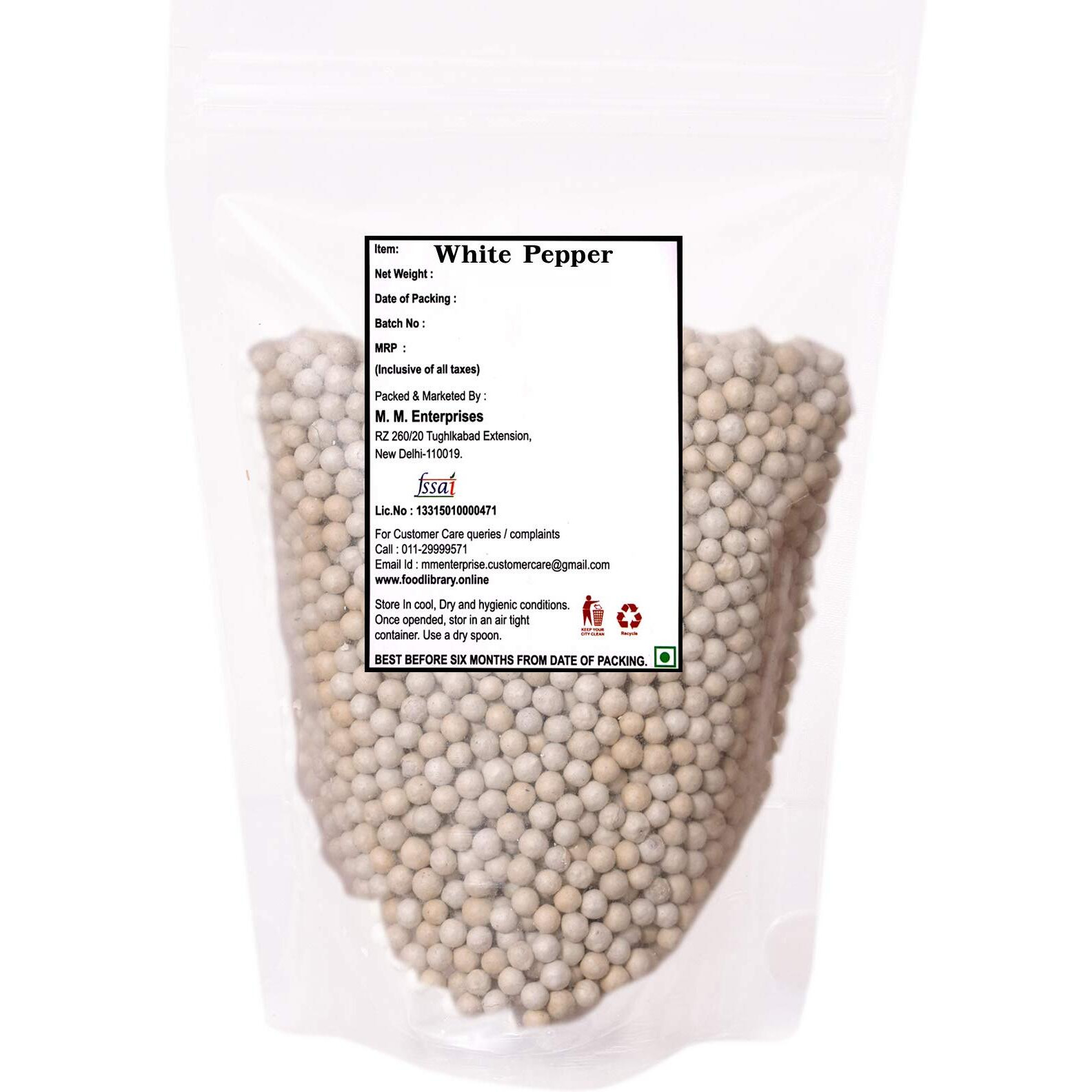 Food Library Whole White Peppercorn (Sabut Safed Mirch) (400gm)