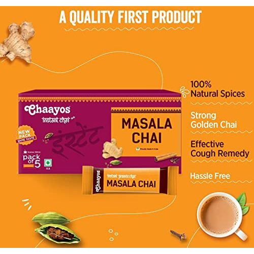 Chaayos Instant Tea Premix - Regular Sugar - Masala Flavour (5 Sachets) | Instant Tea | Tea Premix | Masala Tea | Masala Chai | Assam Tea | Flavored Tea | Tea Masala Mix