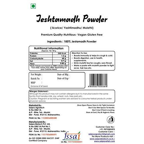 Saipros Eatery Harvest Jesthamadh Powder 200 g, Jestamadh use for Food | Skin| Hair Yashtimadhu Powder, Mulethi, Licorice Root Powder,No preservatives, Veg