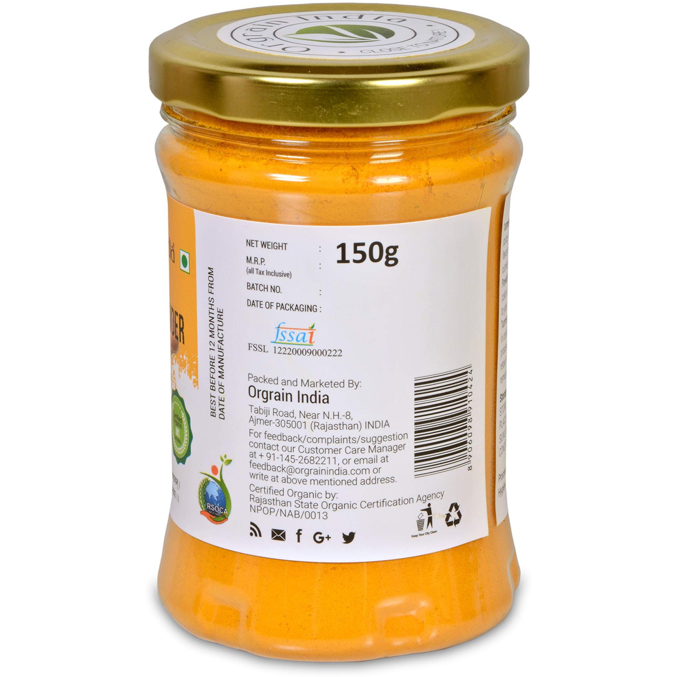 Orgrain India Organic Turmeric Powder 300g (Pack of 2 * 150g) with high Curcumin Content | Immunity Booster | Company-Owned Farmlands | Freshly Ground Haldi Powder | Lab Tested |