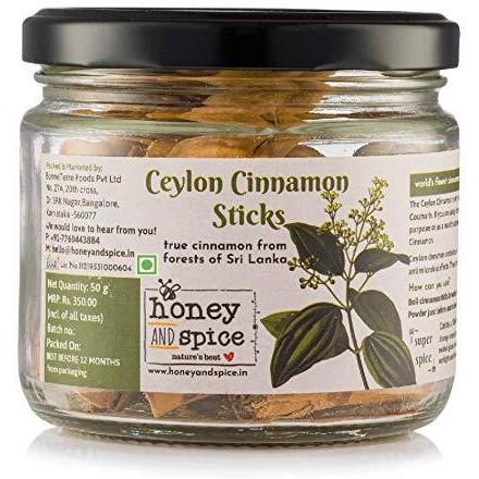 Honey and Spice Organic Srilankan Ceylon Cinnamon Sticks (Dalchini) Flavourful for Cooking, Seasoning, Baking, 100% Natural - 50 Gms