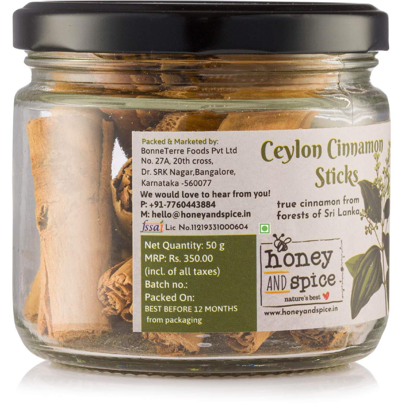 Honey and Spice Organic Srilankan Ceylon Cinnamon Sticks (Dalchini) Flavourful for Cooking, Seasoning, Baking, 100% Natural - 50 Gms