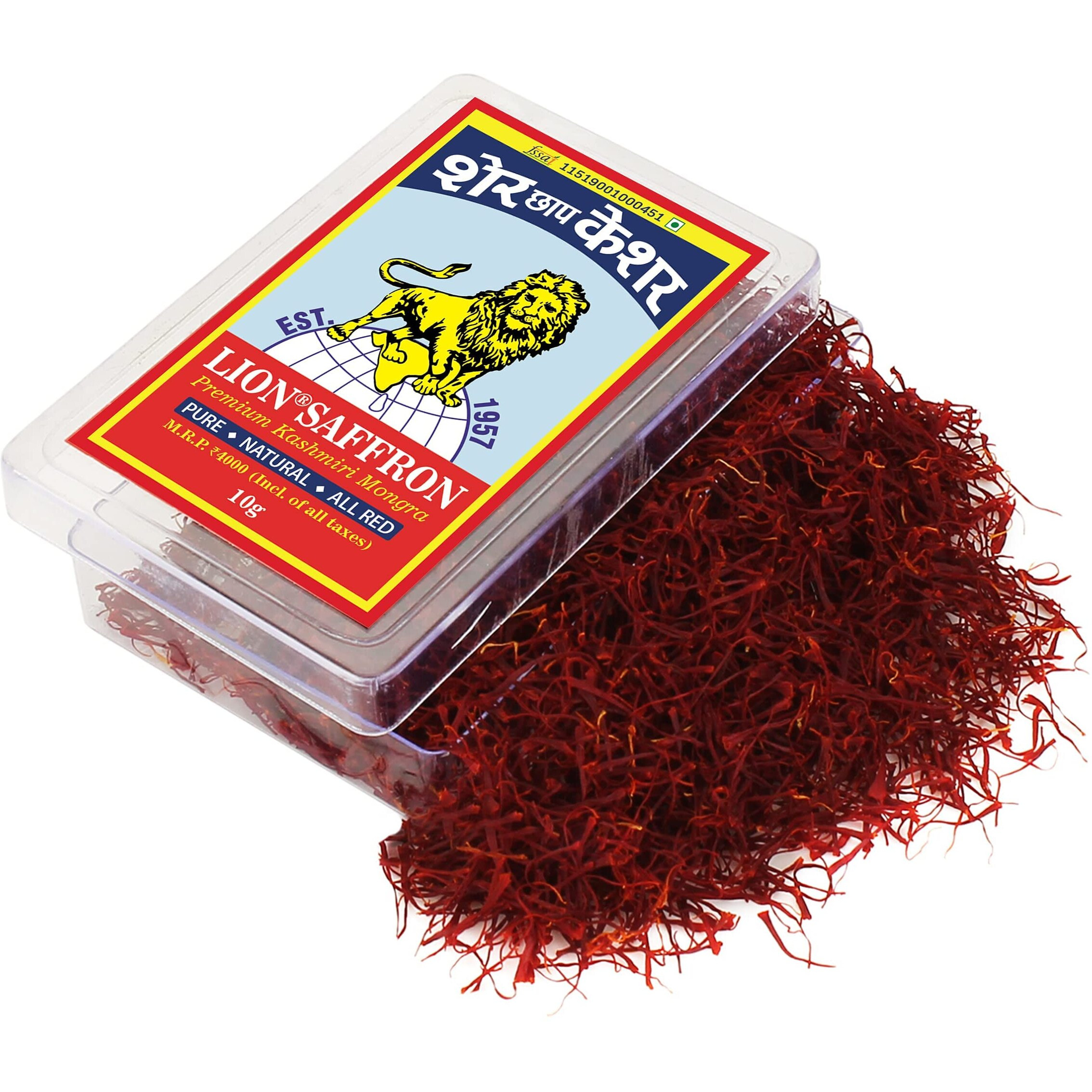 LION BRAND SAFFRON,10g, Original Mongra Kashmiri Saffron/Kesar (A++ Grade) for Pregnant Women, Skin, Face, Food and Puja (Pack of 1, 10gm/10gram)