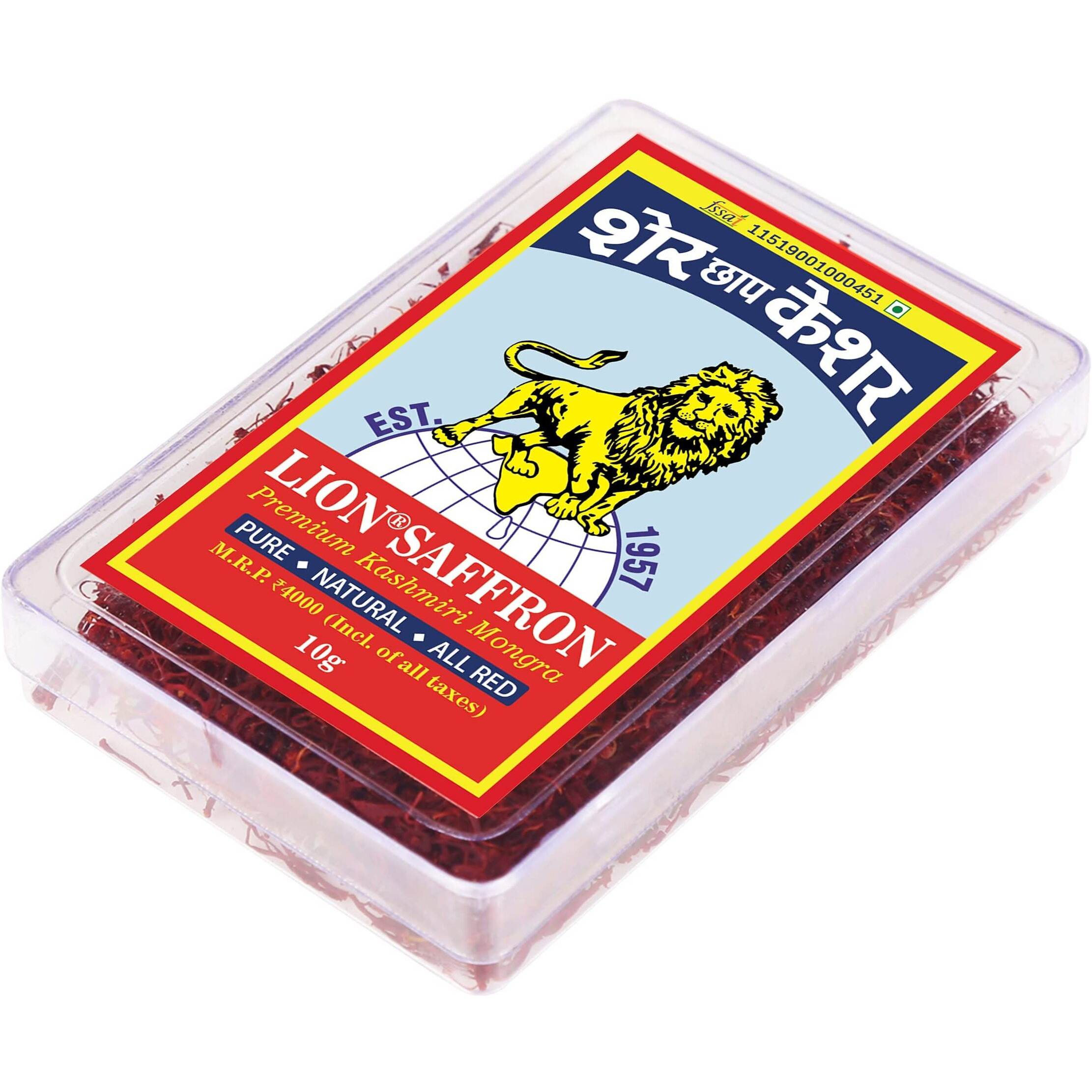 LION BRAND SAFFRON,10g, Original Mongra Kashmiri Saffron/Kesar (A++ Grade) for Pregnant Women, Skin, Face, Food and Puja (Pack of 1, 10gm/10gram)