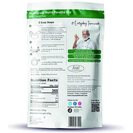 Tanawades Smart Food Instant Multigrain Methi Paratha Mix,(Buy 3 Get 1 Free) Ready to Cook, Home Food with Hand Picked Flavours, Pack of 4