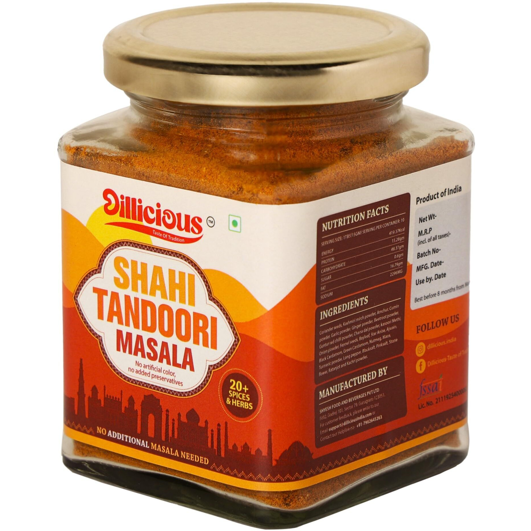 Dillicious Shahi Tandoori Masala (130 grams) I 20+ Spices blend I Natural color I No preservatives I Homemade stone grounded masala I Makes 8 Kgs Of Tandoori Dishes