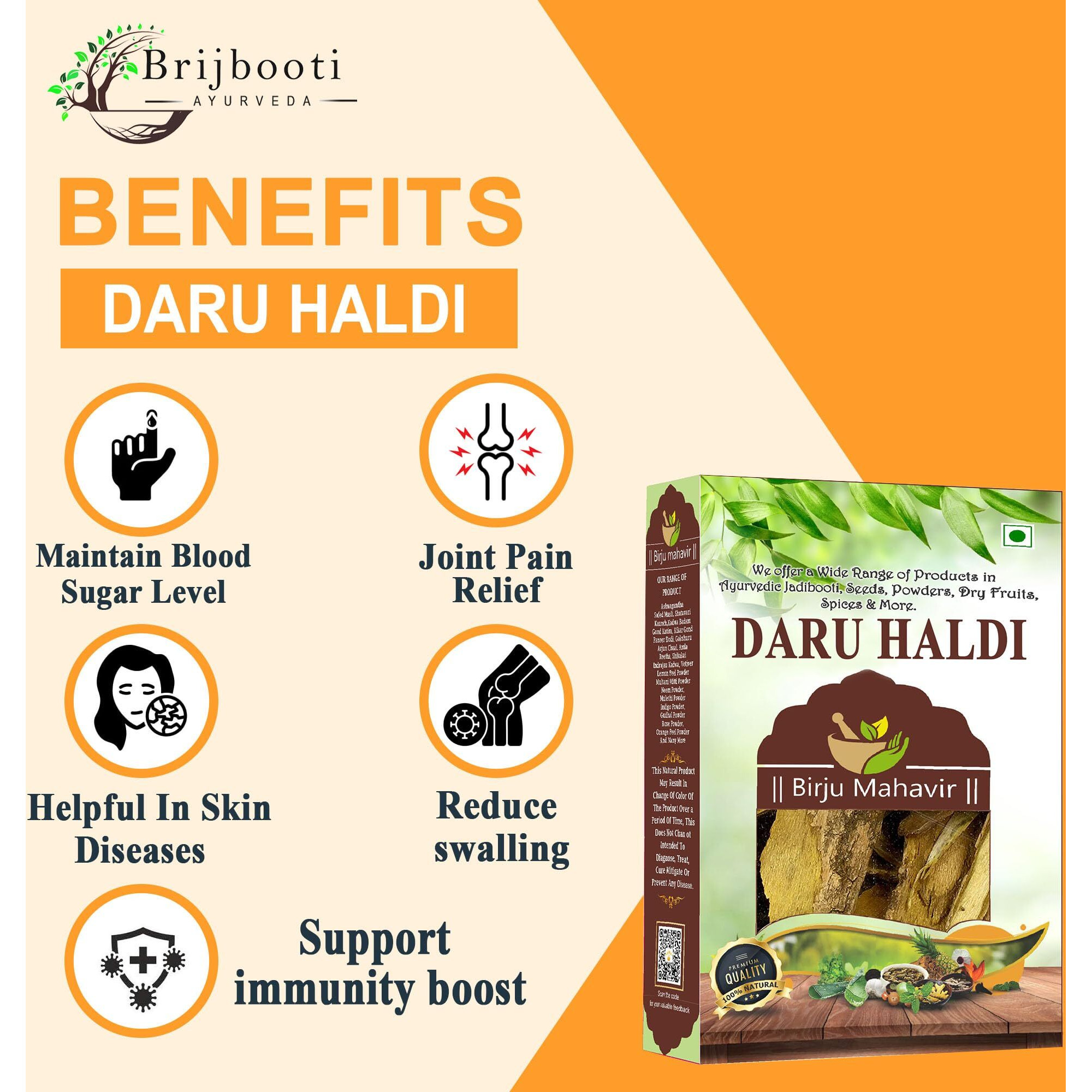 BrijBooti Daru Haldi Bark - (400 Gm) | Berberis aristata | Indian Barberry Daru Haldi Chaal