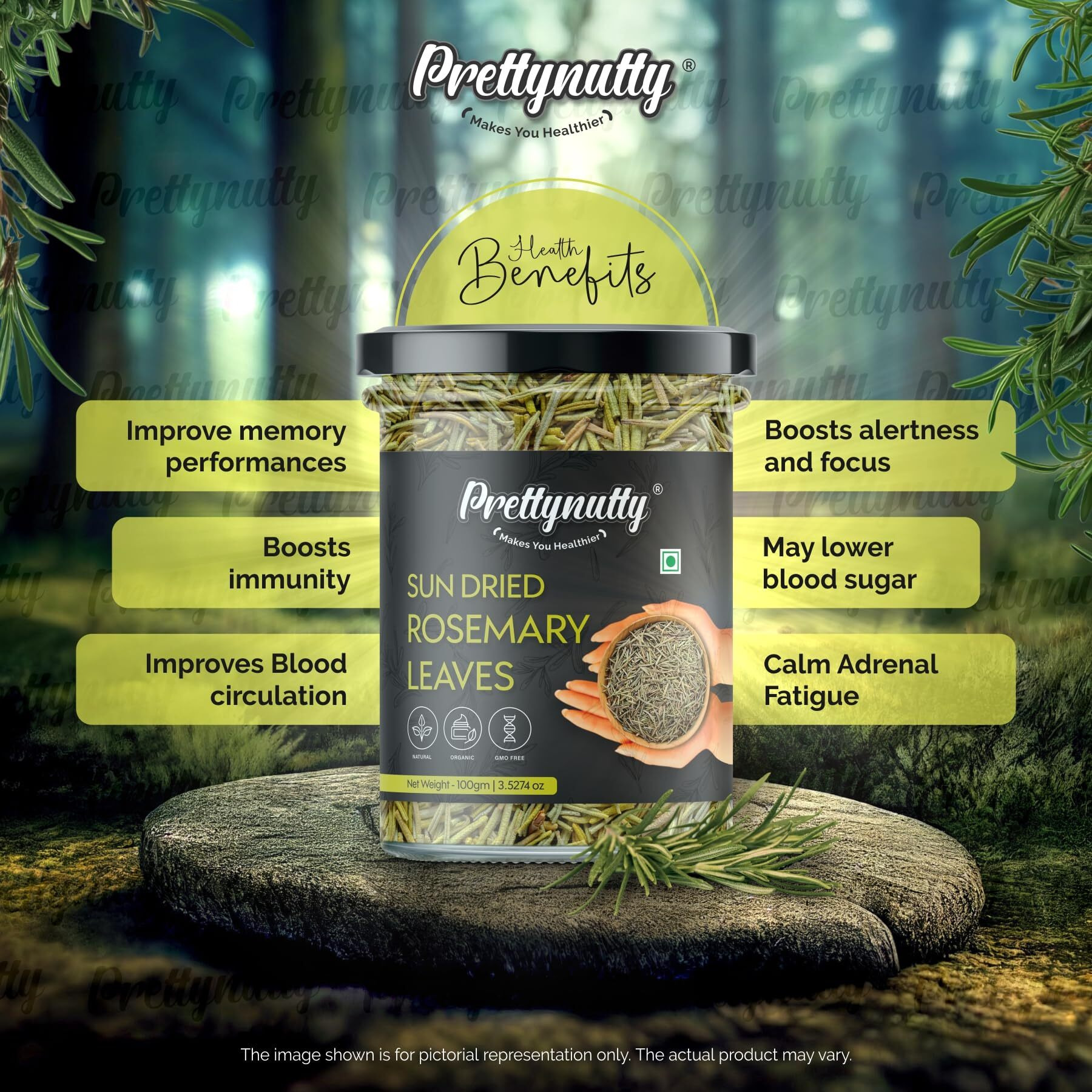 PrettyNutty Rosemary Dried Leaf/Rosemary Leaves (100% Natural), 200g.