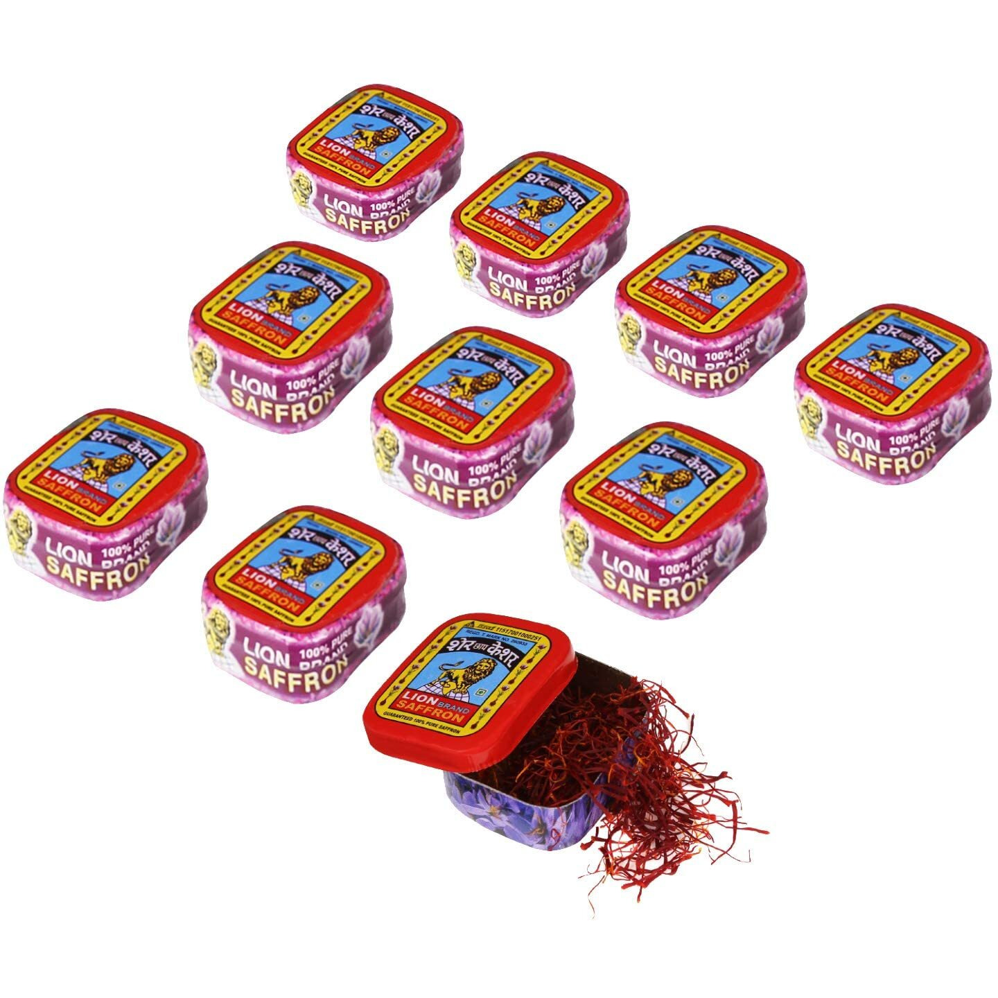 Lion Brand Saffron, 10g Original Kashmir Lacha Saffron/Kesar/Keshar for Biryani, Beauty, Improved Health and Tilak (Certified Grade A) (Pack of 10(1gm X 10  10gm))