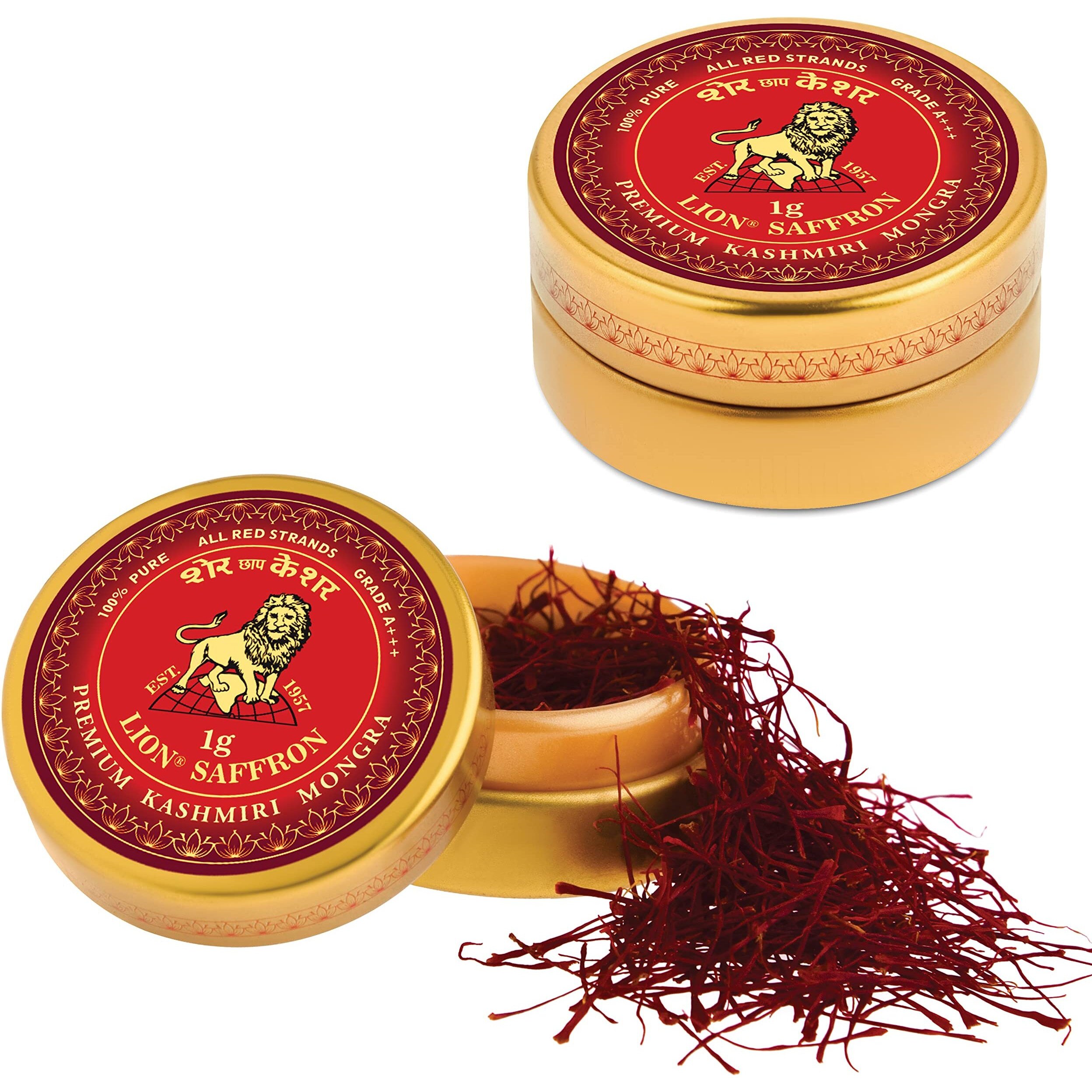 LION BRAND SAFFRON 2g, Premium Kashmiri Mongra Saffron/Kesar (Grade A+++) for Pregnant Women, Biryani, Beauty, Cooking and Sweets (Pack of 2, 2 X 1gm  2grams)