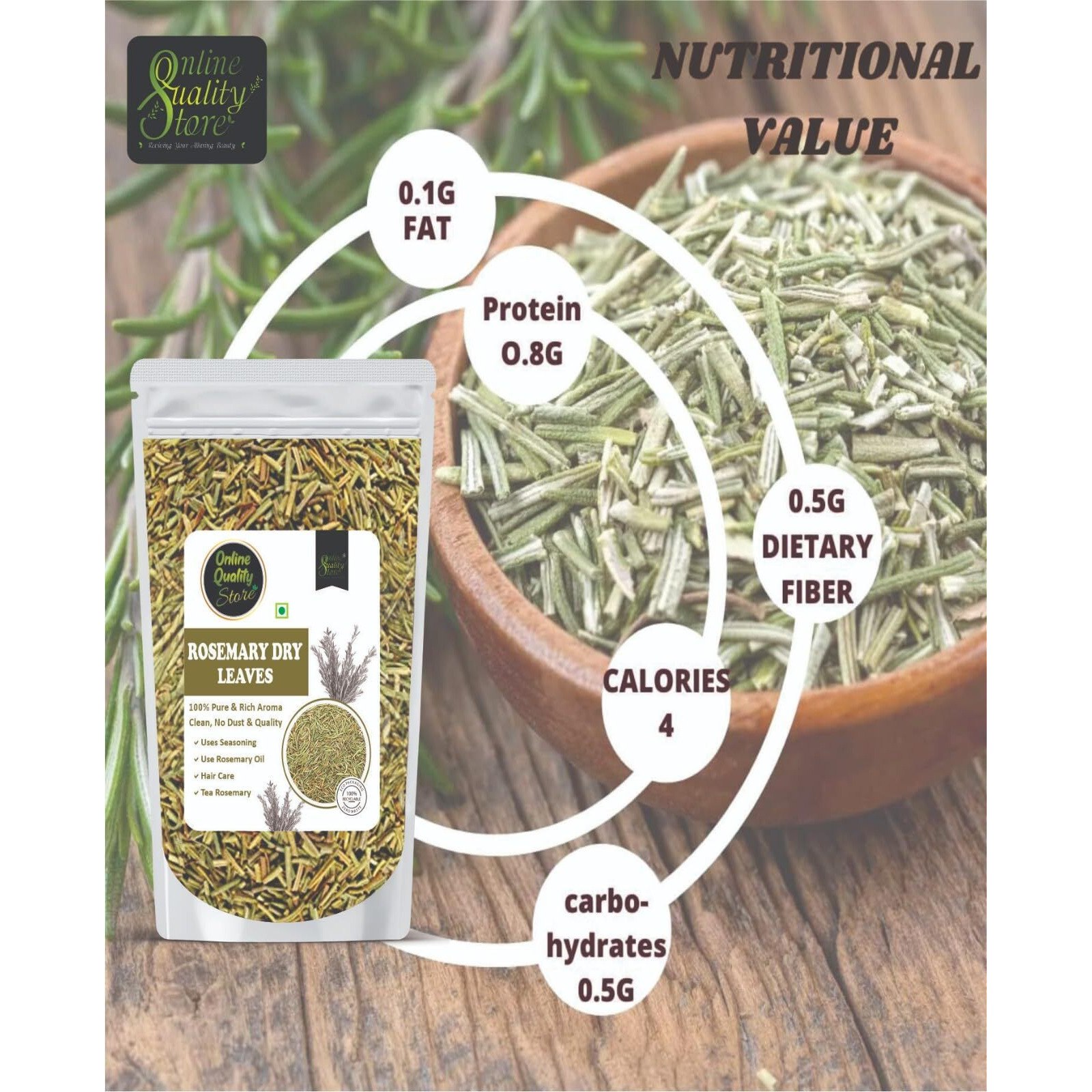 Online Quality Store Rosemary Dry Leaves - 100g |Rosemary Dried Leaf/Rosemary For Foods & Hair/Rosemary Herb Tea | Organic | Natural