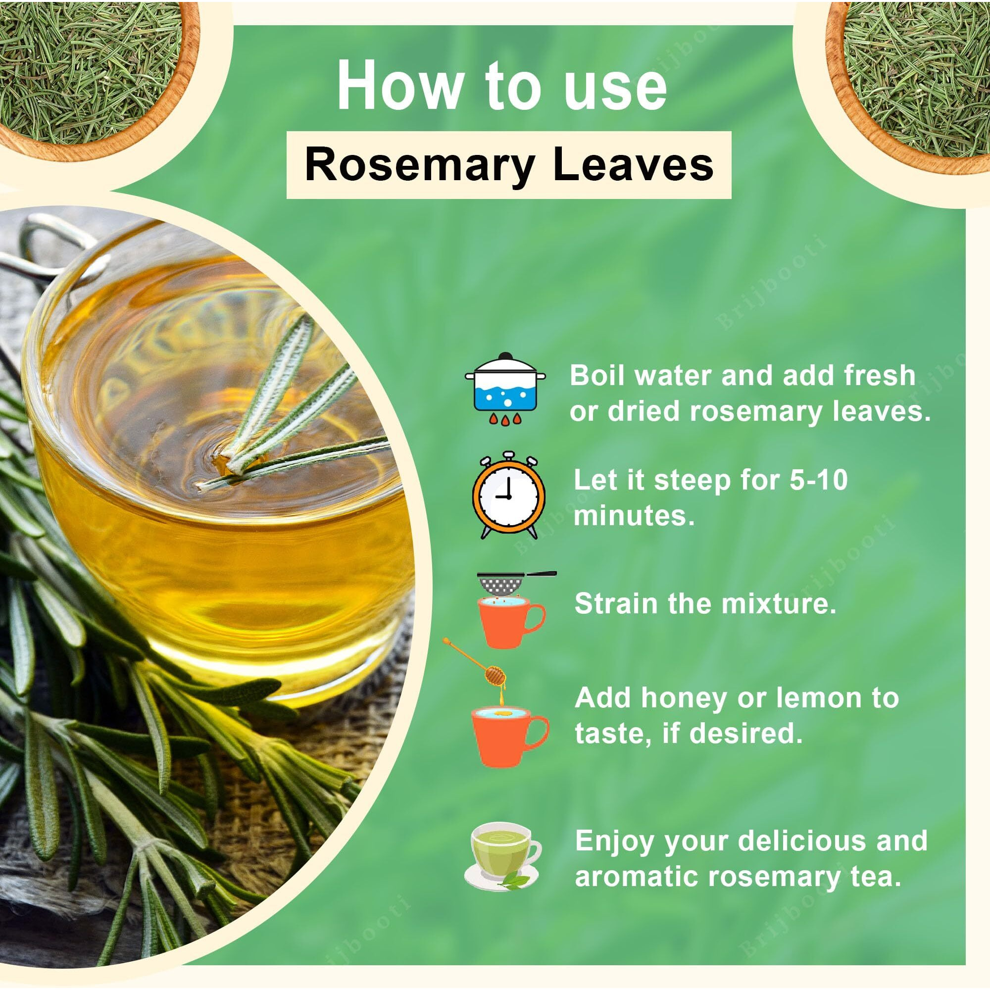 BrijBooti Rosemary Leaves | For Hair Growth | Rosemary Tea | Natural Rosemary Dried Leaves - 400 Gm