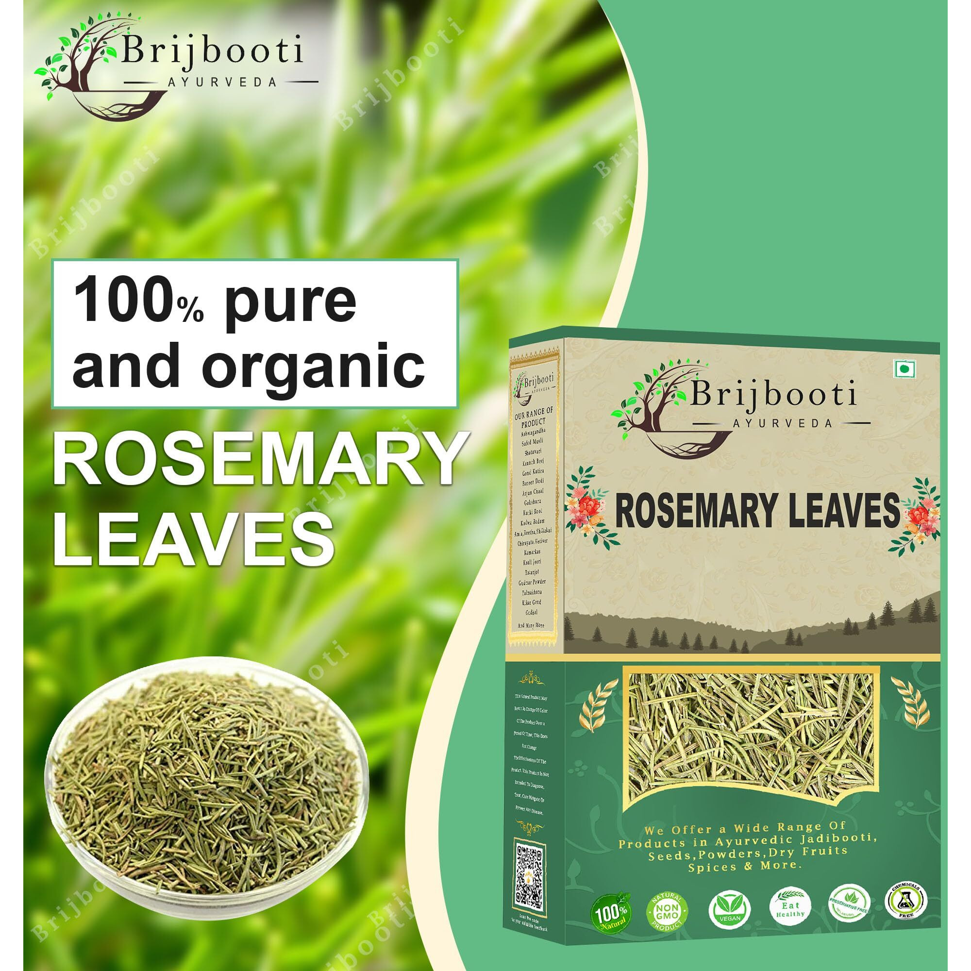 BrijBooti Rosemary Leaves For Hair Growth (100 gram) | Rosemary Tea | Natural Rosemary Dried Leaves - Organic Dry Herb