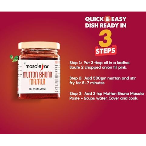 Masalejar Ready to Cook Mutton Bhuna Masala Spice Mix 200gm Serves 5-6 | Meat Masala Paste | Just Mix & Cook | No added Preservatives (Pack of 1)