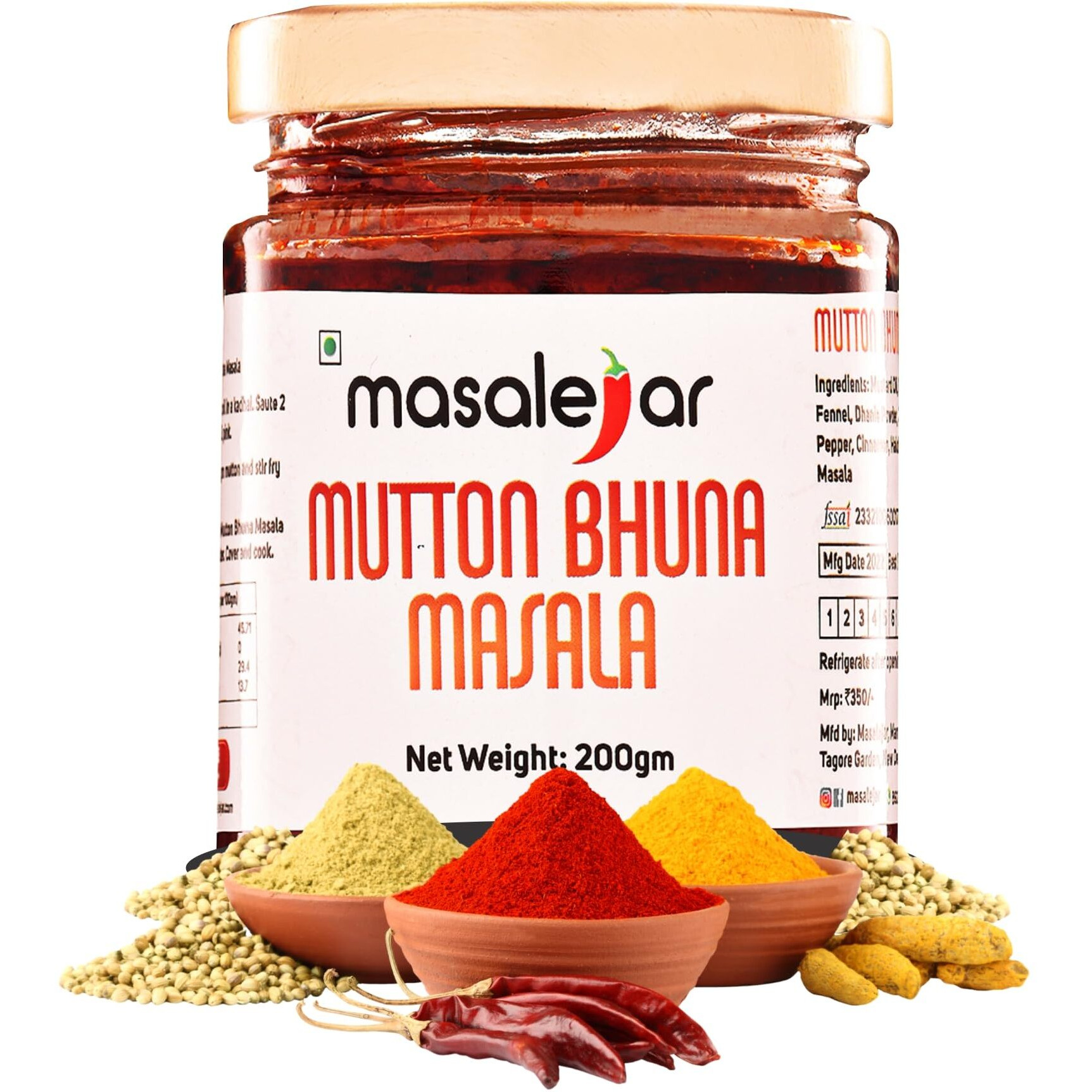 Masalejar Ready to Cook Mutton Bhuna Masala Spice Mix 200gm Serves 5-6 | Chicken Bhuna Meat Masala | Just Mix & Cook | No added Preservatives (Pack of 1)