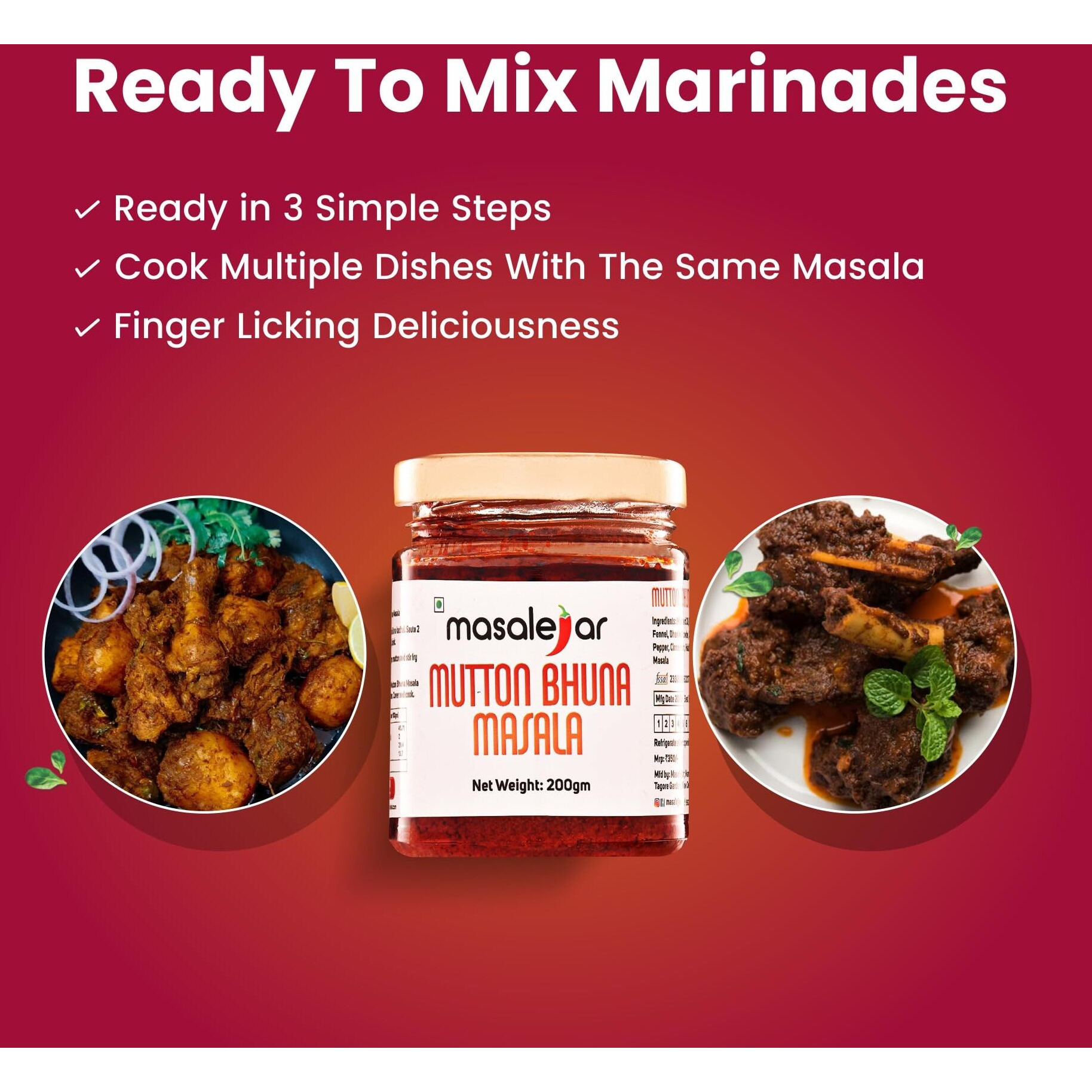 Masalejar Ready to Cook Mutton Bhuna Masala Spice Mix 200gm Serves 5-6 | Chicken Bhuna Meat Masala | Just Mix & Cook | No added Preservatives (Pack of 1)
