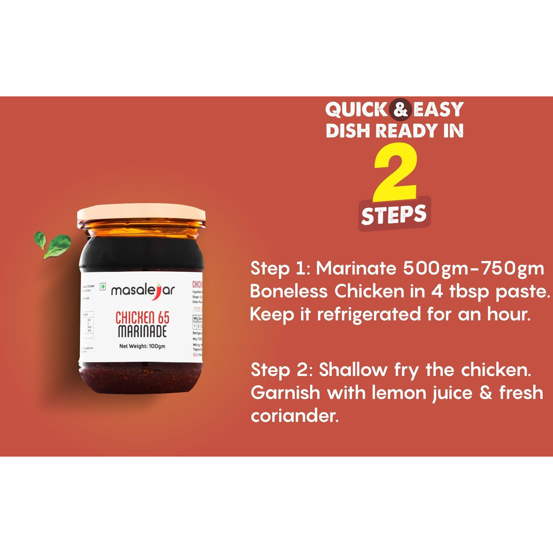 Masalejar Chicken 65 Marinade 100 gm Serves 3-4 | Ready to Cook Spice Marination Paste Mix Chicken Masala | Paneer Masala | Just Mix & Cook | Cholesterol & Trans Fat Free | No added colours
