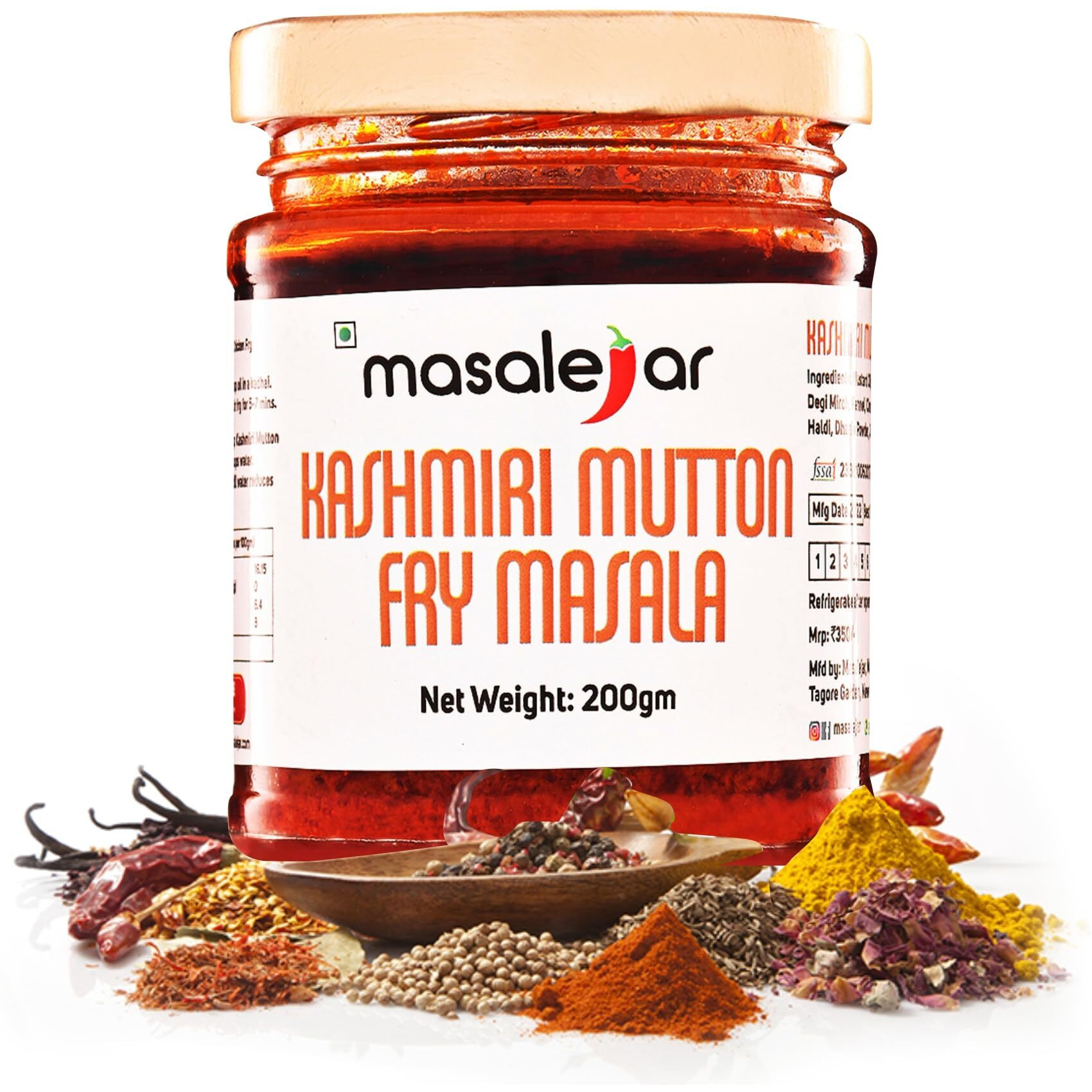 Masalejar Ready to Cook Kashmiri Mutton Fry Masala Spice Mix Paste 200gm Serves 5-6 | Fry Chicken Masala | Meat Masala | Paneer Masala | Just Mix & Cook | No added Preservatives