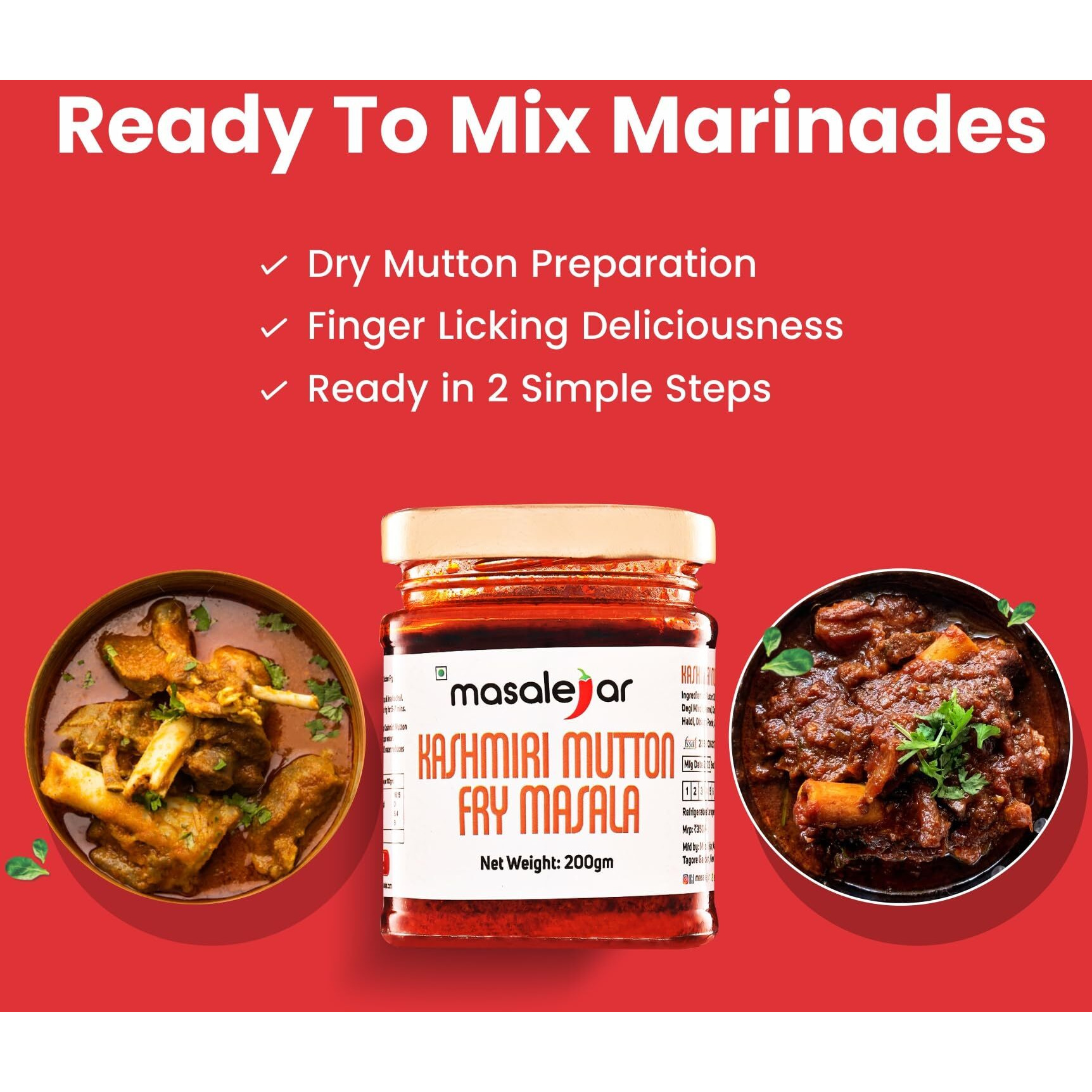 Masalejar Ready to Cook Kashmiri Mutton Fry Masala Spice Mix Paste 200gm Serves 5-6 | Fry Chicken Masala | Meat Masala | Paneer Masala | Just Mix & Cook | No added Preservatives