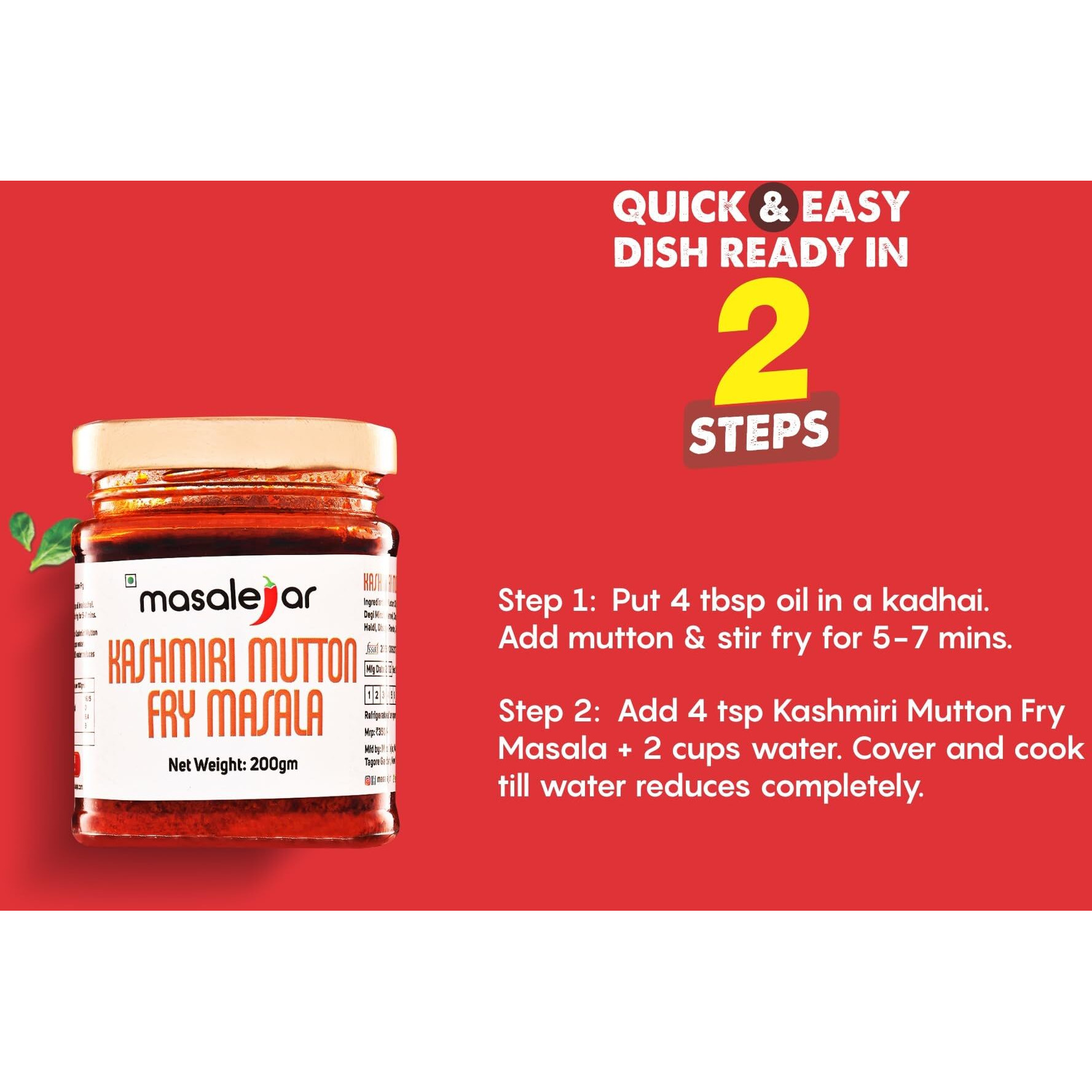 Masalejar Ready to Cook Kashmiri Mutton Fry Masala Spice Mix Paste 200gm Serves 5-6 | Fry Chicken Masala | Meat Masala | Paneer Masala | Just Mix & Cook | No added Preservatives