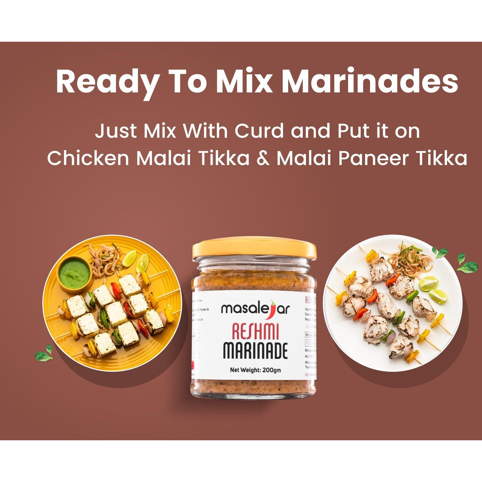 Masalejar Reshmi Marinade | Ready to Cook Spice Mix | Just Mix & Cook | Paneer Masala | Chicken Masala | Chicken Malai Tikka | Pack of 1X200 Gram