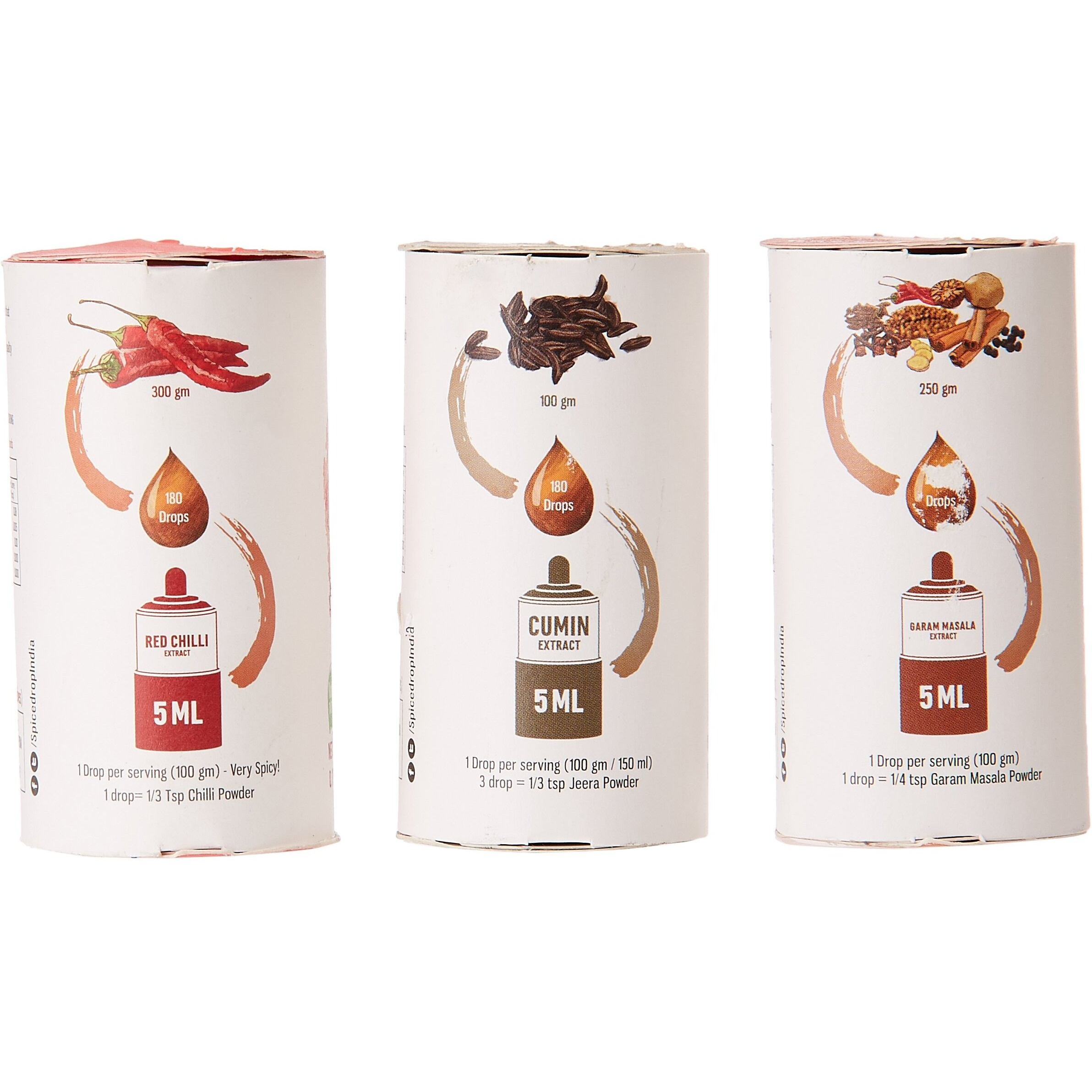Spice Drop Kitchen Combo Pack | Natural Extract of Garam Masala, Jeera (Cumin) & Red Chilly (Lal Mirch) | Spices for Curry, Biryani, Gravy | No Preservatives | Vegan Friendly | 5ML x 3 Packs