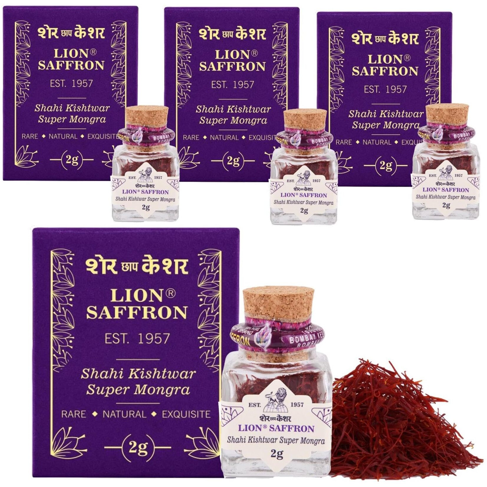 LION BRAND SAFFRON 8g A+++ Original Shahi Kishtwar Jammu Mongra Saffron/Kesar for Pregnant Women, Kids, Biryani, Milk, Tea and Gifting (Pack of 4 (4 X 2grams 8g))