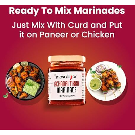Masalejar Ready to Cook Achaari Tikka Masala Marinade Spice Mix 200gm Serves 5-6 | Chicken Masala | Panner Masala | Mushroom Soya Masala | Fish Masala | Just Mix & Cook | No added Preservatives (Pack of 1)