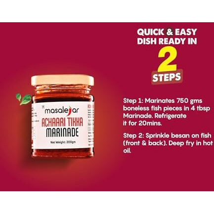 Masalejar Ready to Cook Achaari Tikka Masala Marinade Spice Mix 200gm Serves 5-6 | Chicken Masala | Panner Masala | Mushroom Soya Masala | Fish Masala | Just Mix & Cook | No added Preservatives (Pack of 1)
