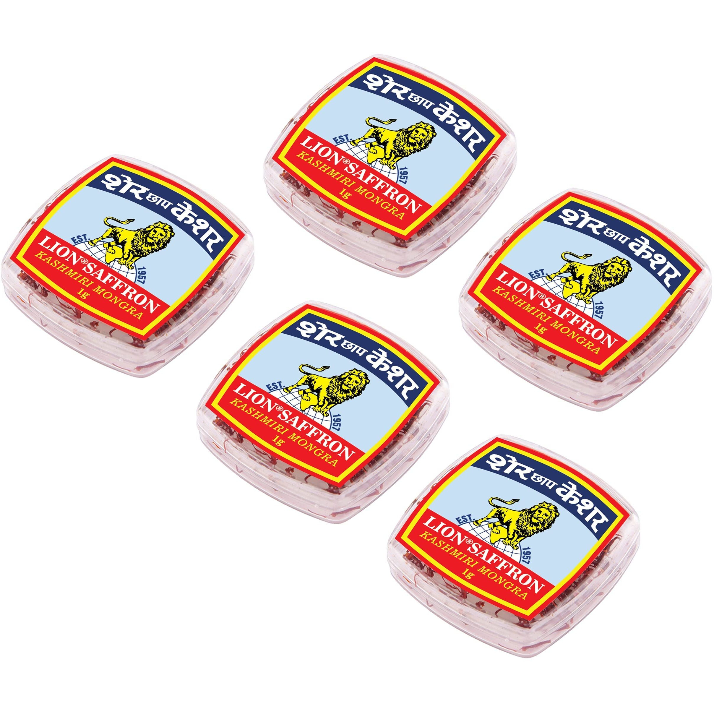 LION BRAND SAFFRON, 5g A++ Quality Value Pack Kashmiri Mongra Kesar for Pregnant Women, Pooja, Biryani, Tilak, Milk, Skin and Face (5g Value Pack (5 x 1gm  5g))