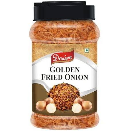 Desire Golden Fried Onion 250g in Jar - Ready to Use, Crunchy, Crispy, and Delicious Fried Onions for Cooking, Toppings, and Garnishing | No Preservatives | 100% Natural | Pack of 1