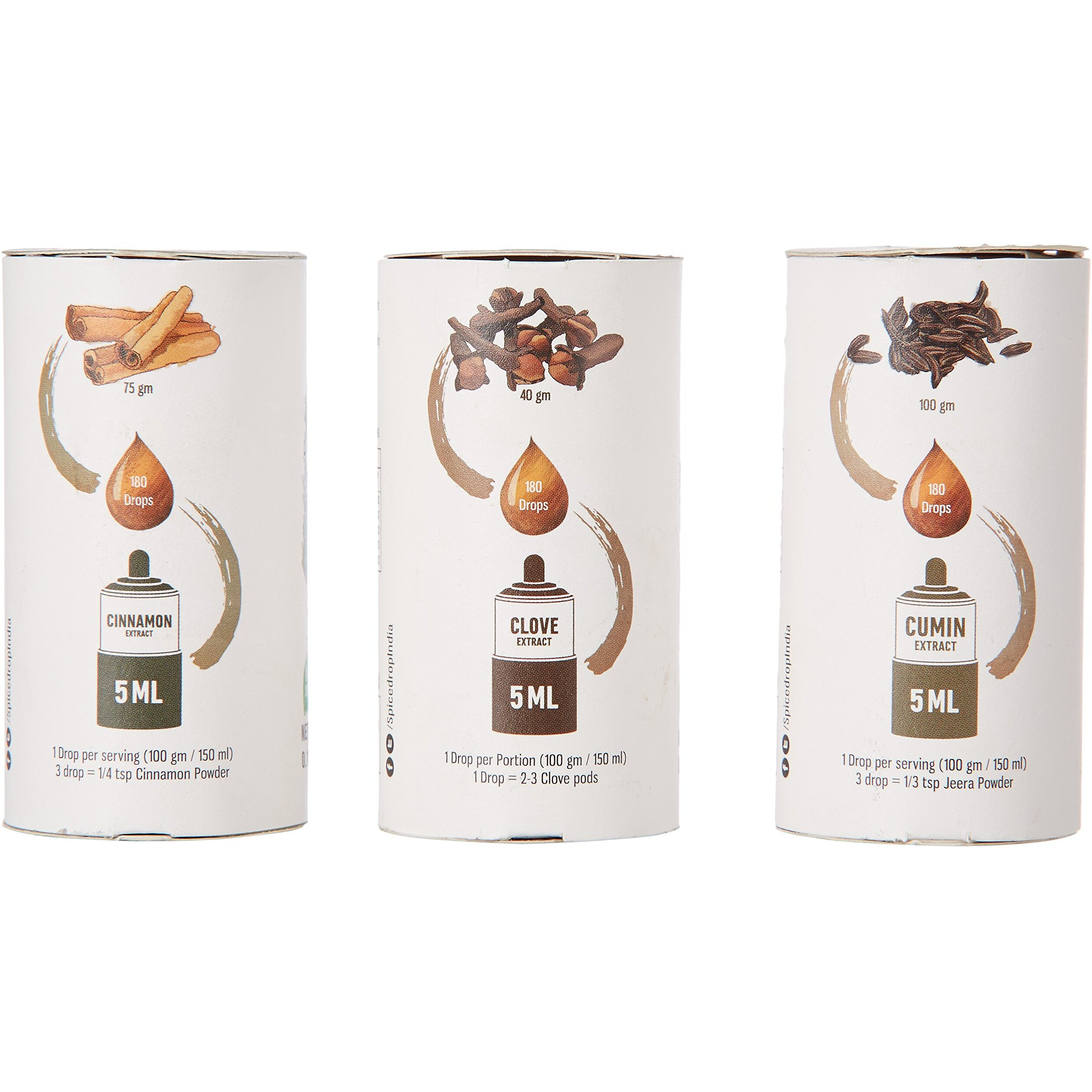 Spice Drop Kitchen Combo | 100% Natural Extract of Cinnamon, Clove and Cumin Extracts | For Food, Chats, Beverages & Dessert | No Preservatives | Vegan | Non-GMO | 180 Drops | 5 ML (Pack of 3)
