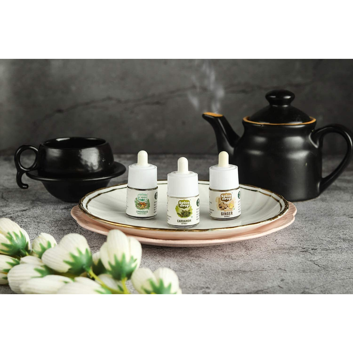 Spice Drop Combo of Chai Masala, Lemongrass and Cardamom | Extract for Tea, soups and desserts | 5ml ( 3 x 180 Drops )