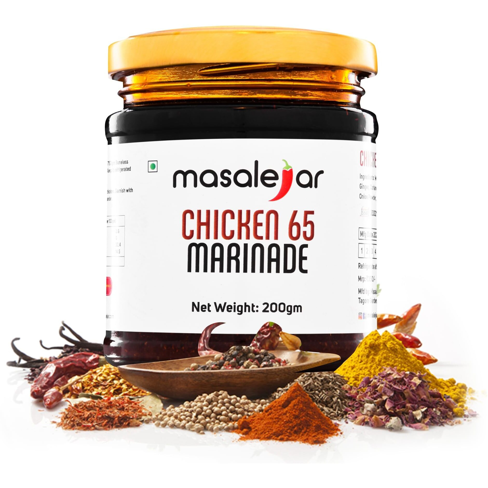 Masalejar Chicken 65 Marinade 200 gm Serves 5-6 | Ready to Cook Spice Marination Paste Mix Chicken Masala | Paneer Masala | Just Mix & Cook | Cholesterol & Trans Fat Free | No added colours