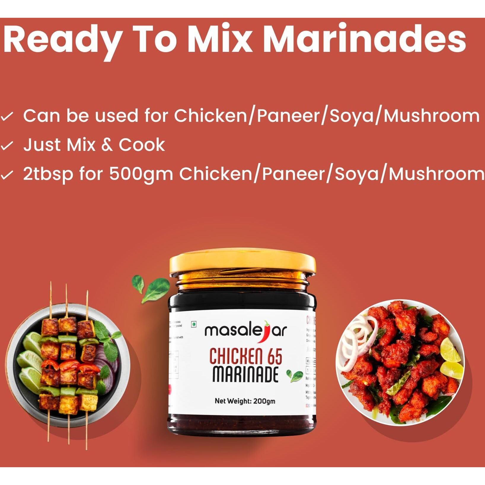 Masalejar Chicken 65 Marinade 200 gm Serves 5-6 | Ready to Cook Spice Marination Paste Mix Chicken Masala | Paneer Masala | Just Mix & Cook | Cholesterol & Trans Fat Free | No added colours