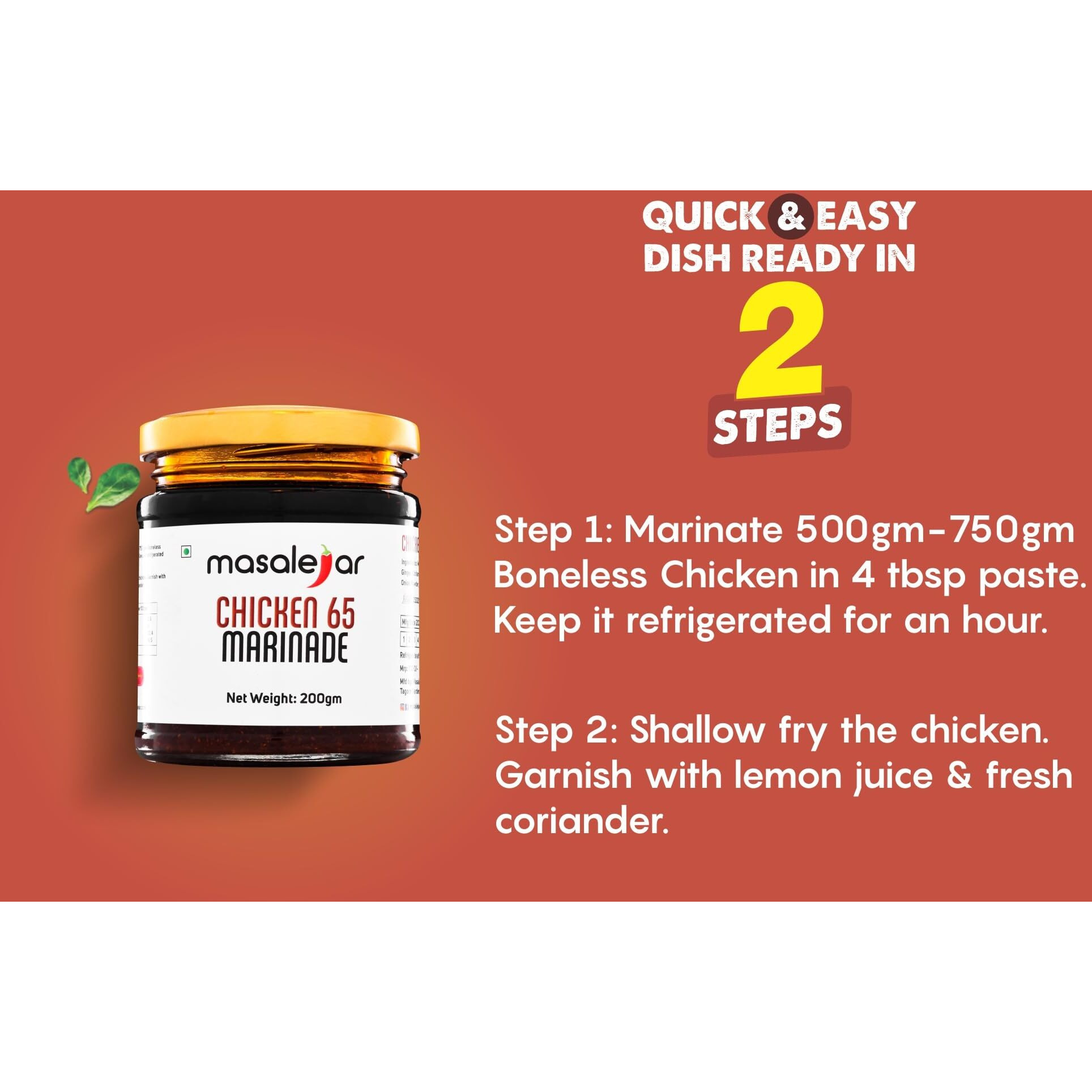 Masalejar Chicken 65 Marinade 200 gm Serves 5-6 | Ready to Cook Spice Marination Paste Mix Chicken Masala | Paneer Masala | Just Mix & Cook | Cholesterol & Trans Fat Free | No added colours
