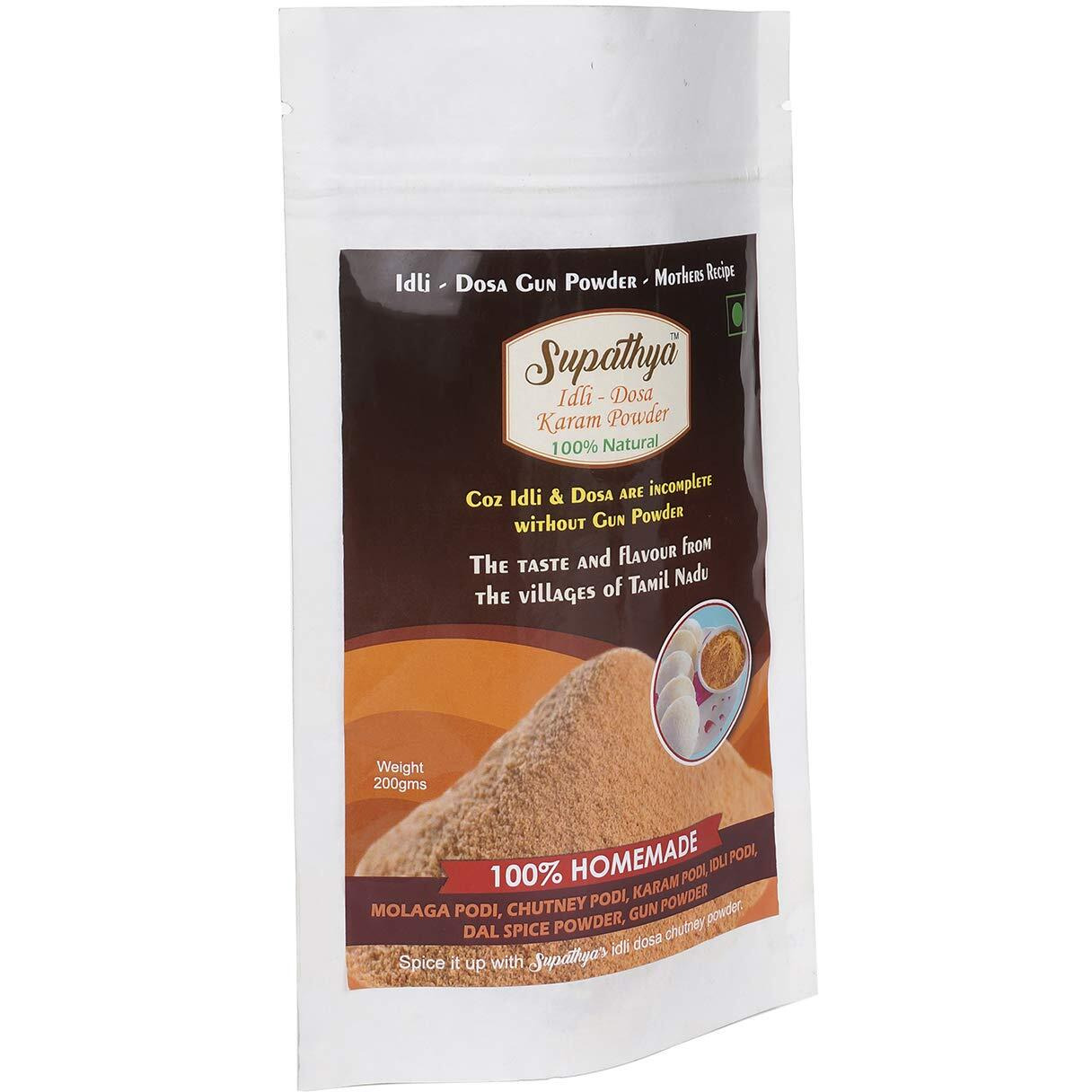 Supathya Milagai podi - Idli Dosa Powder - Chutney podi Masala - Gun Powder - Karam Molaga Podi - 200g (Spice Low Texture Course)