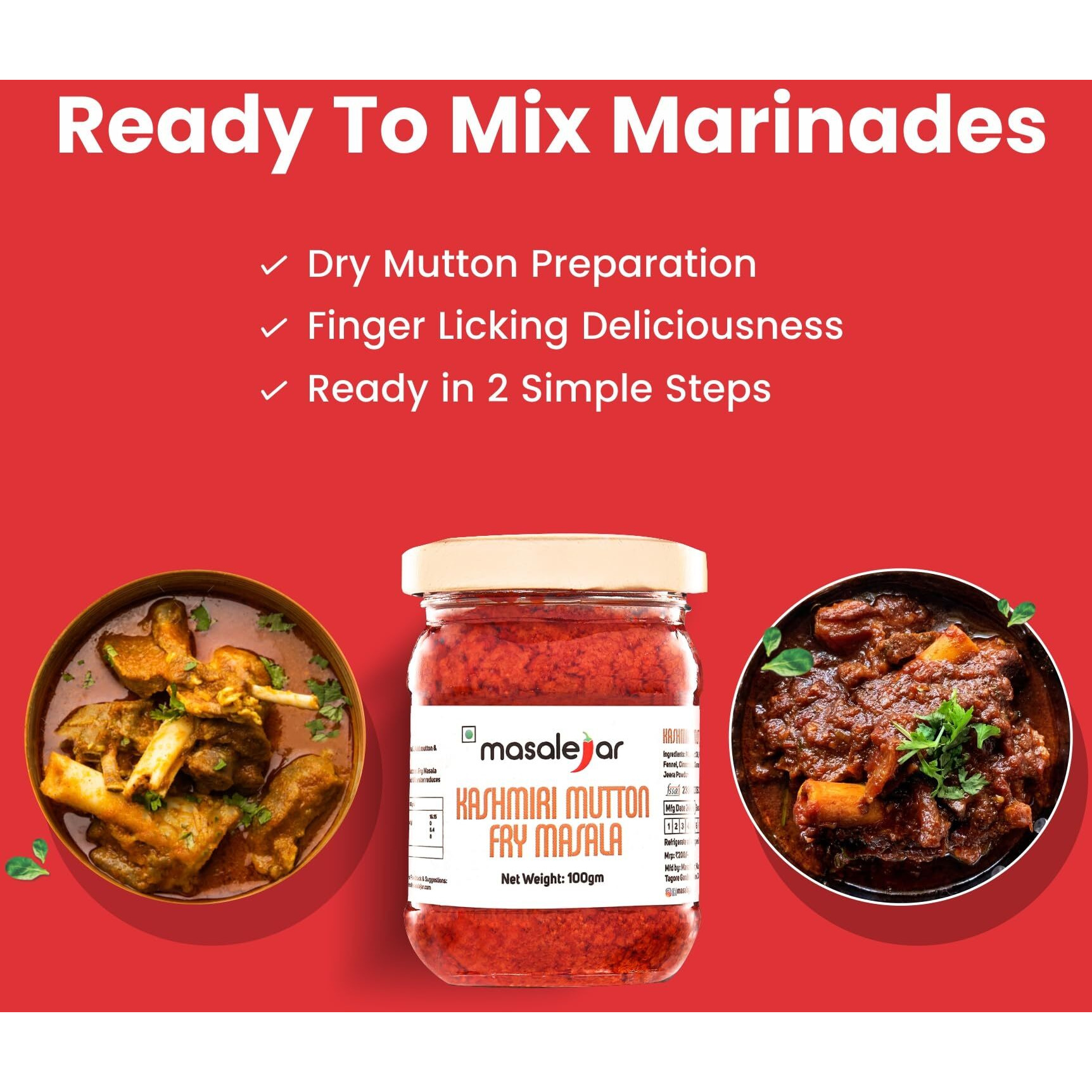 Masalejar Ready to Cook Kashmiri Mutton Fry Masala Spice Mix Paste 100gm Serves 3-4 | Fry Chicken Masala | Meat Masala | Paneer Masala | Just Mix & Cook | No added Preservatives