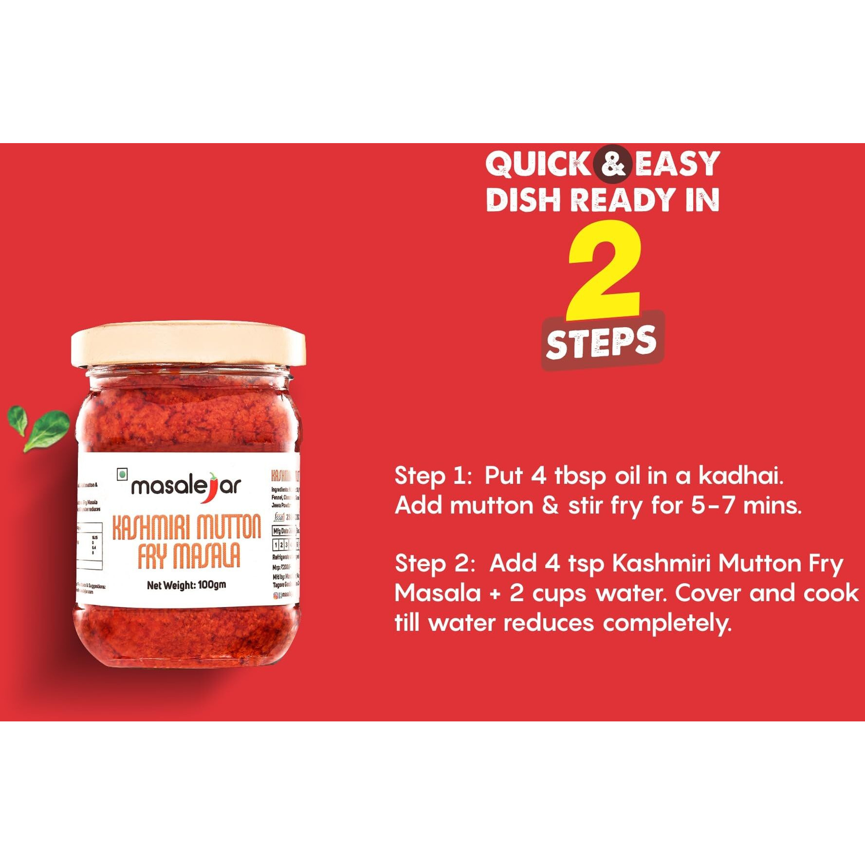 Masalejar Ready to Cook Kashmiri Mutton Fry Masala Spice Mix Paste 100gm Serves 3-4 | Fry Chicken Masala | Meat Masala | Paneer Masala | Just Mix & Cook | No added Preservatives