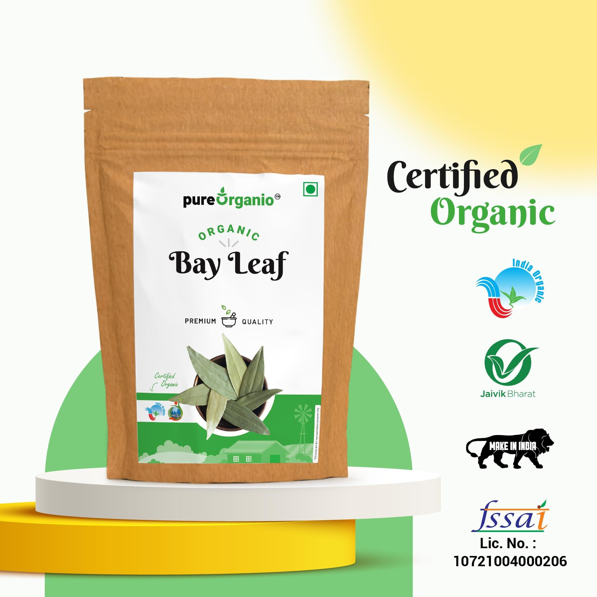 Pure Organio Organic Bay Leaf Whole Tej Patta Dried bay leaves Indian Spices (100 Gm)