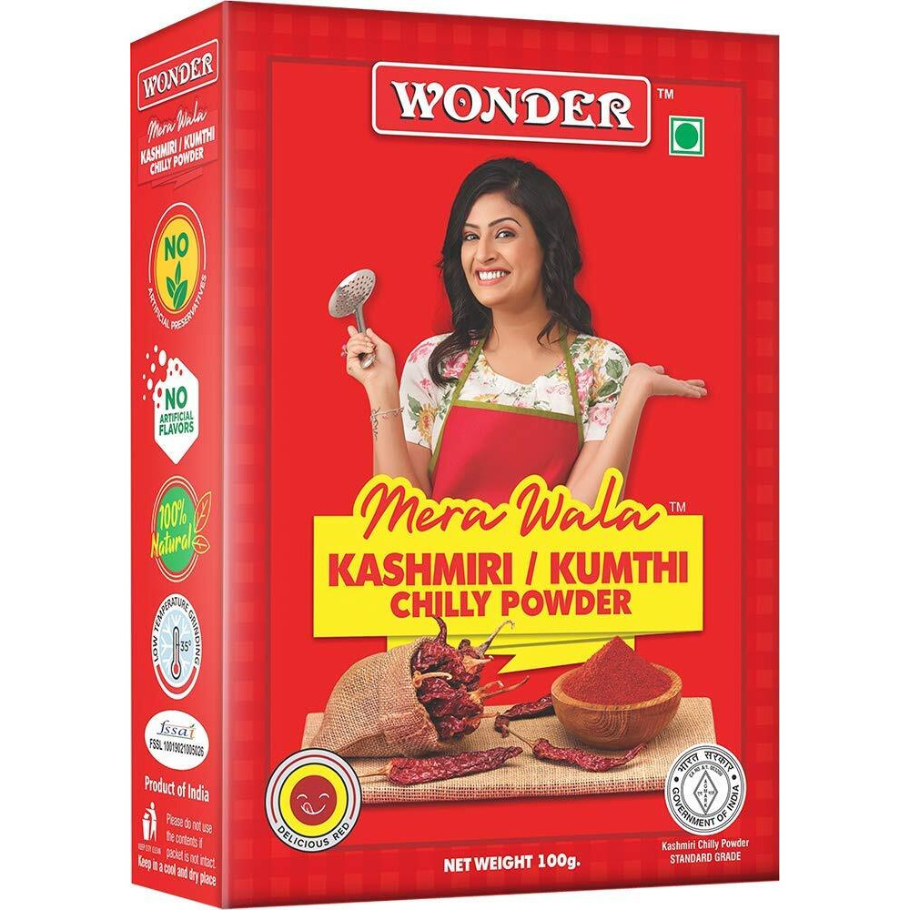 WONDER Mera Wala Kumthi Kashmiri Chilli Powder/ Lal Mirch Powder/For Delicious & Flavourful Cooking/No Artificial Flavour Added/No Preservatives Added -100 Gm