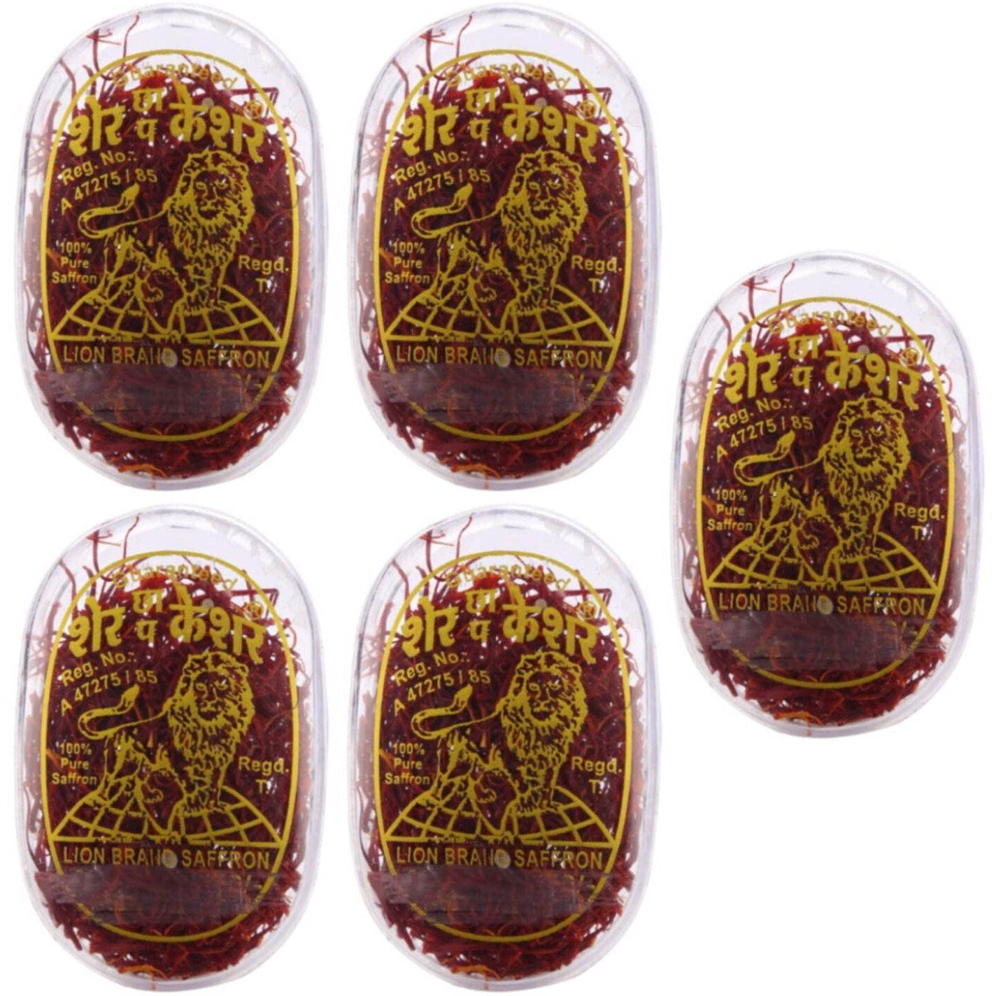 Lion Brand Saffron Original Kashmiri Lacha Keshar/Kesar For Biryani, Tea, Pooja and Milk (PACK OF 1 (1gm)) (Value Pack of 5 (5 X 1gm  5grams))