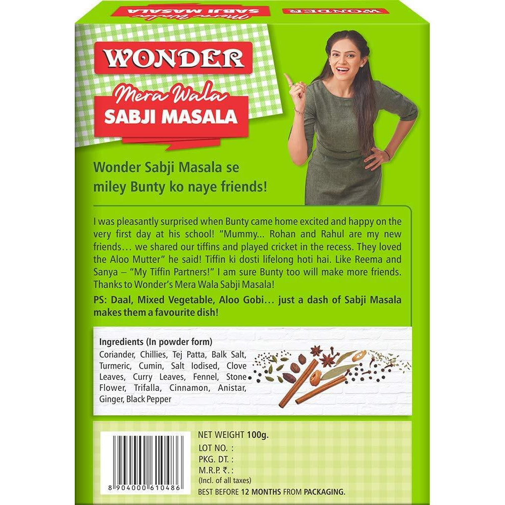 Wonder Mera Wala Sabji Masala, (100G) / Vegetable Masala Powder/Blended Mixed Spices/for Delicious & Flavourful Cooking/No Artificial Flavour Added
